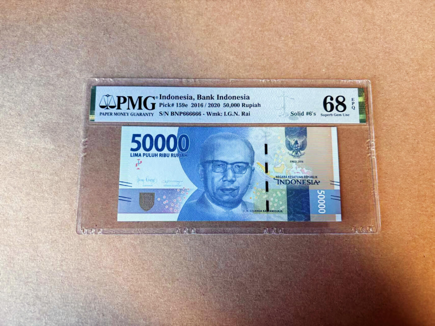 【Blue Auction】✨世界纸币精拍第587期【精】 【全同6】印尼 2016年50000卢比 PMG68EPQ 超高分