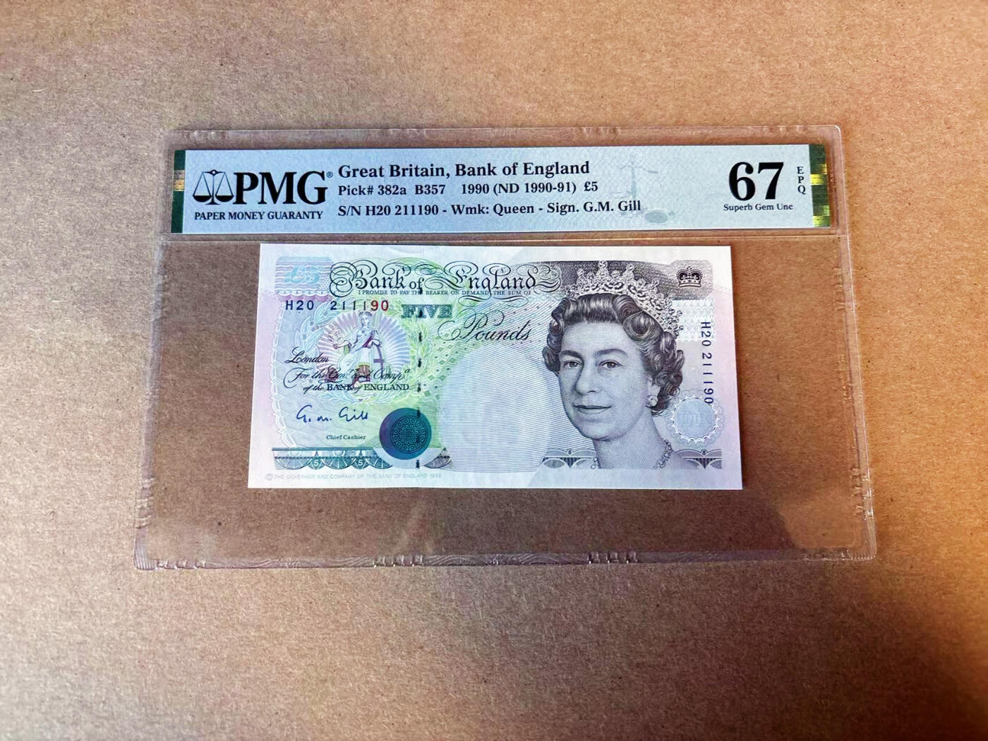 【Blue Auction】✨世界纸币精拍第587期【精】 【无47】英国 皇冠版 1990年5镑  PMG67EPQ 高分 