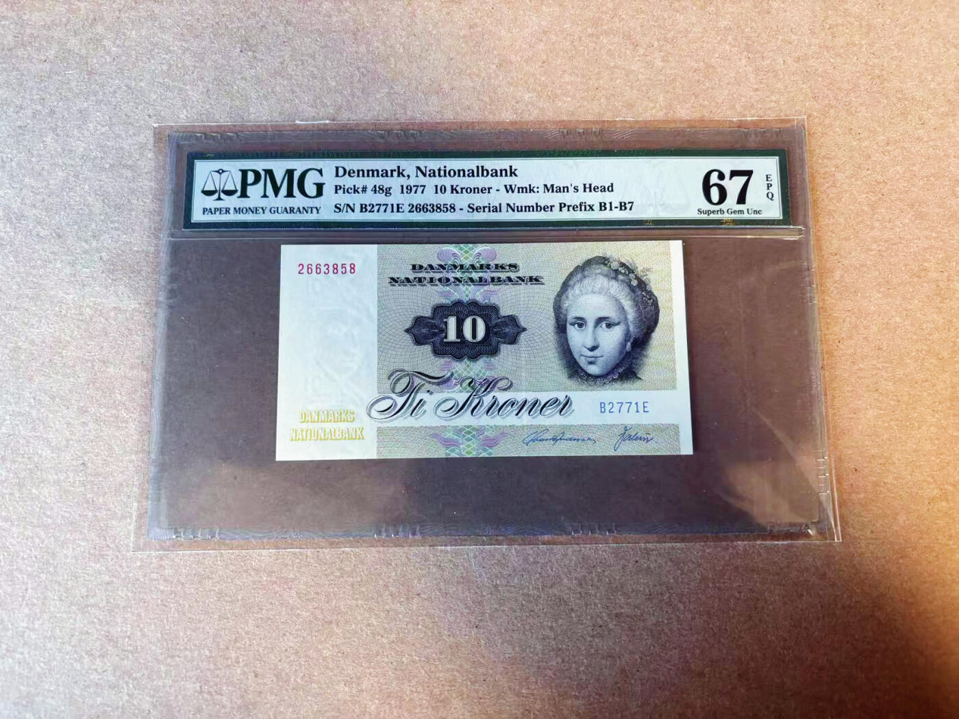 【Blue Auction】✨世界纸币精拍第587期【精】 【无47】丹麦 1977年10克朗 PMG67EPQ 高分 