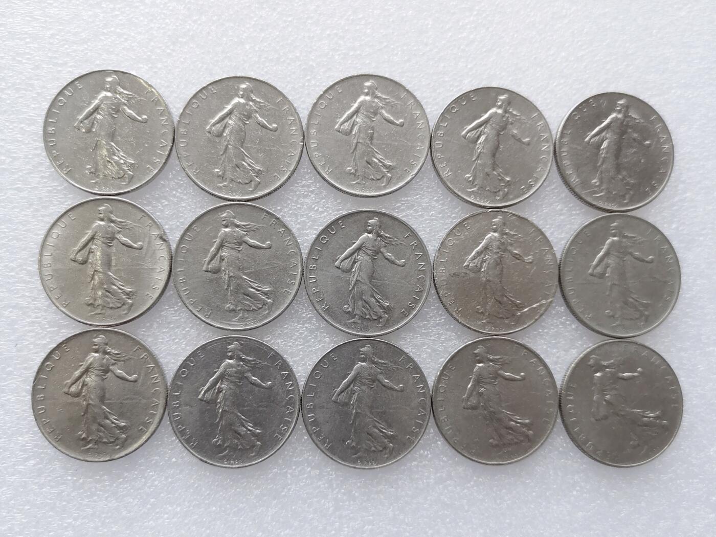 第一海外回流一元起拍收藏 散集专场. 第145期 法国1法郎硬币 15枚