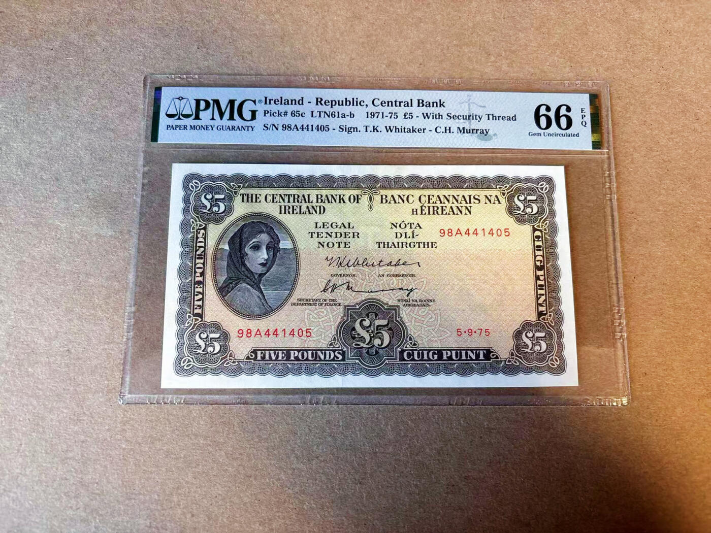 【Blue Auction】✨世界纸币精拍第587期【精】 爱尔兰 1975年5镑 拉弗雷夫人 PMG66EPQ 