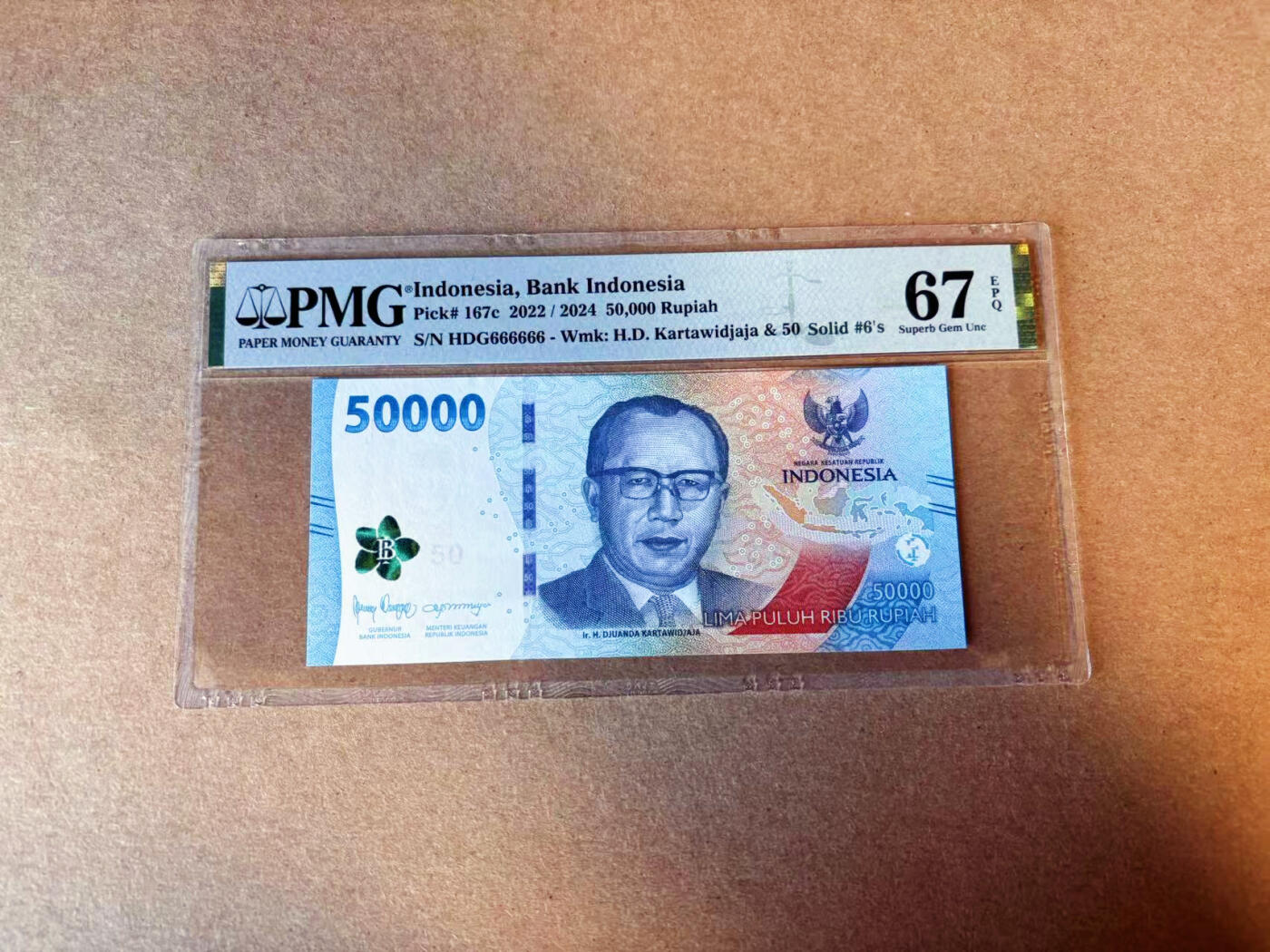 【Blue Auction】✨世界纸币精拍第587期【精】 【全同6】印尼 2022年50000卢比  PMG67EPQ 高分 