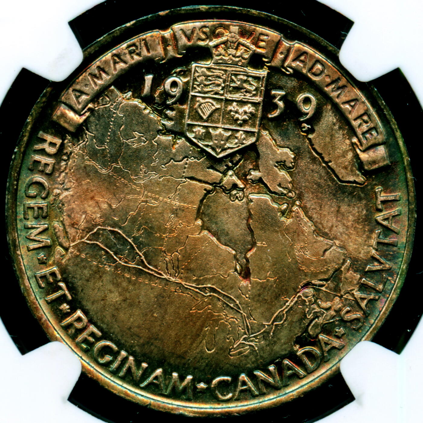 NGC评级MS65加拿大1939年英王乔治六世夫妇访问加拿大纪念银章罕见五彩好品难得遇到 1939 CANADA CHARLTON-252A ROYAL VISIT