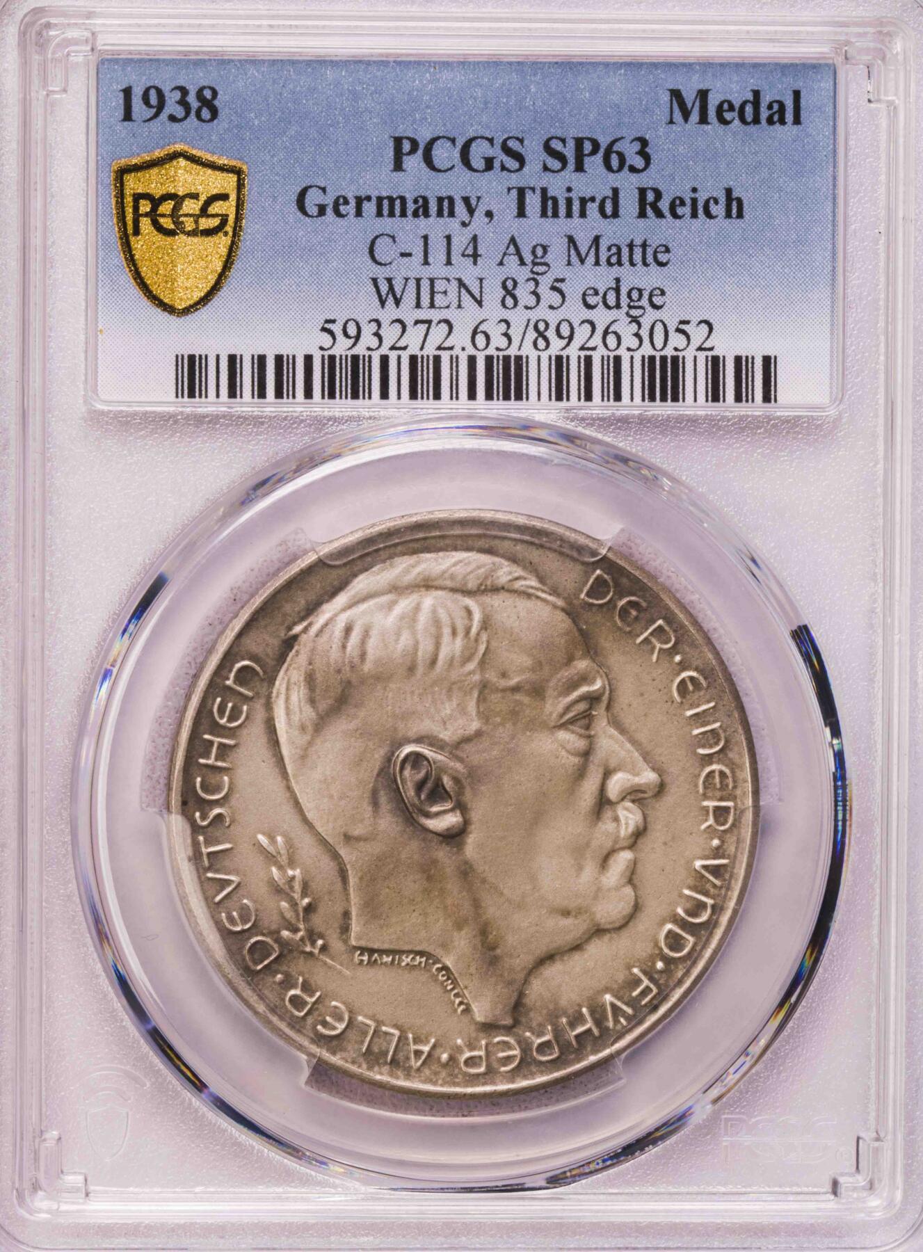 PCGS-SP63 1938德国第三帝国小胡子占领奥地利银章铜章一对