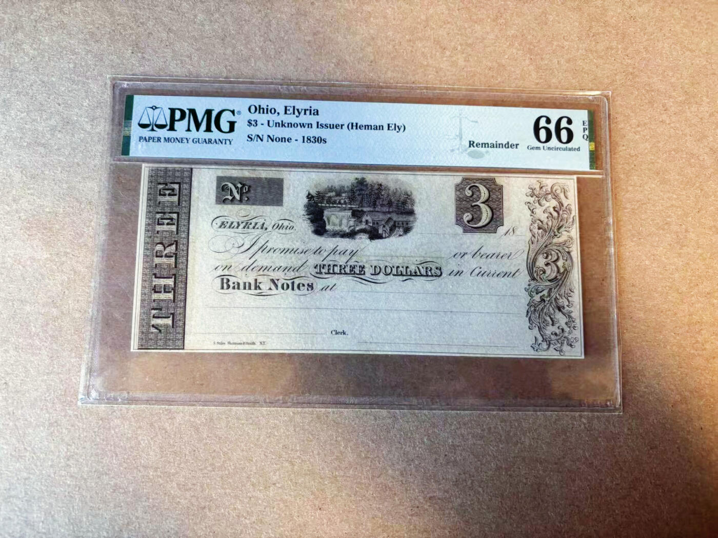 【Blue Auction】✨世界纸币精拍第587期【精】 美国 俄亥俄州 1830年代3美金 PMG66EPQ 