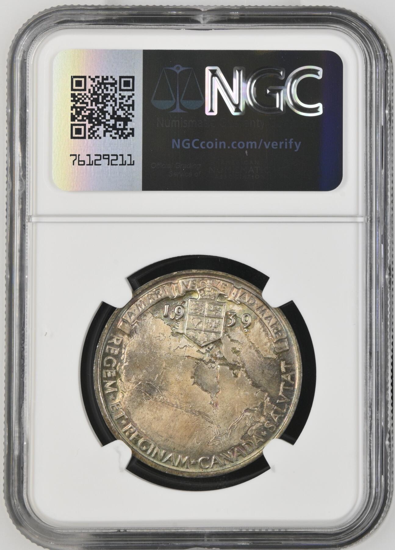 NGC评级MS65加拿大1939年英王乔治六世夫妇访问加拿大纪念银章罕见五彩好品难得遇到 1939 CANADA CHARLTON-252A ROYAL VISIT