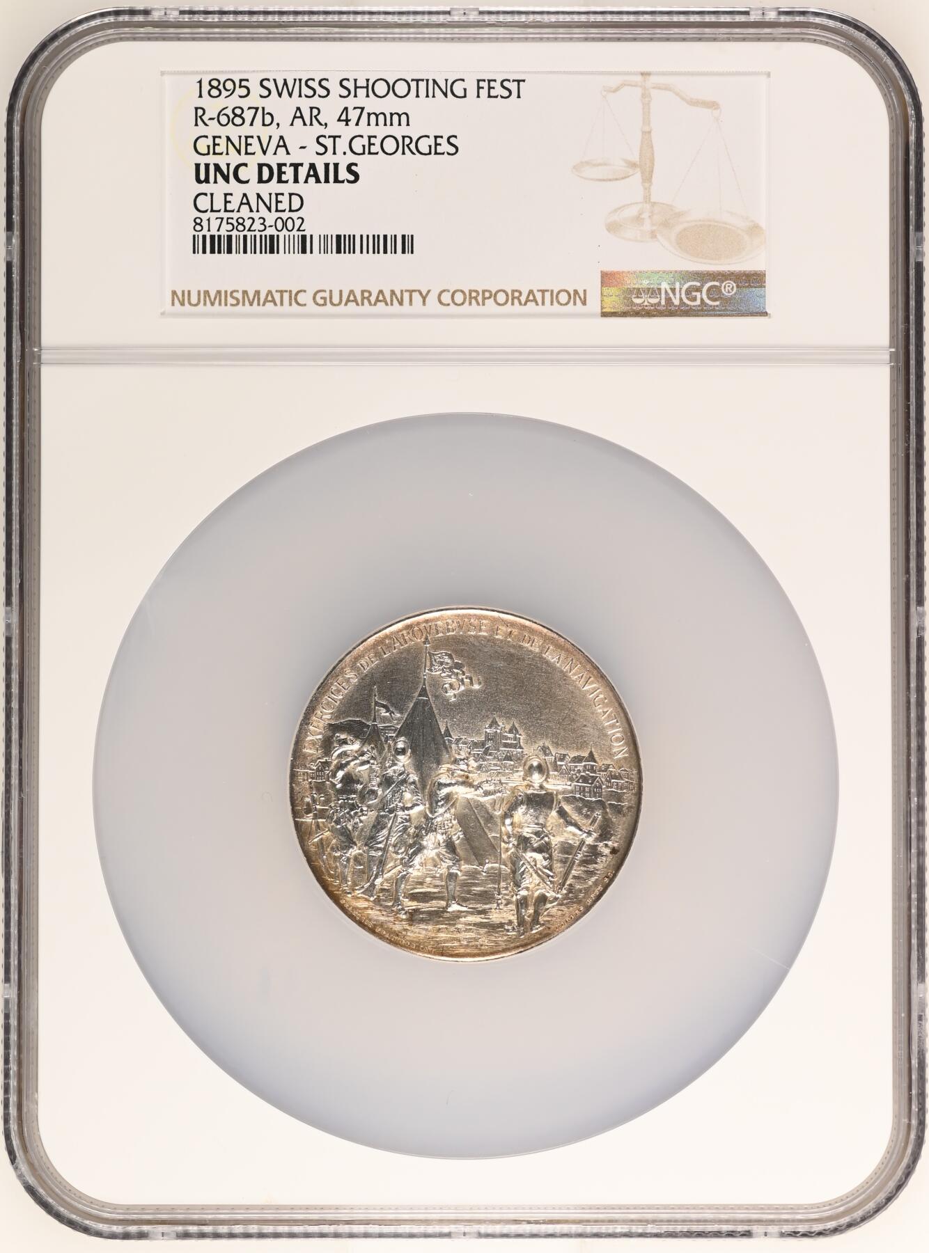 「木头集藏」章牌精品专场！ Bovy～1895年瑞士日内瓦圣乔治射击场落成UNC Details，直径：47mm，46g，大尺寸的射击节银章，发行量仅210枚！