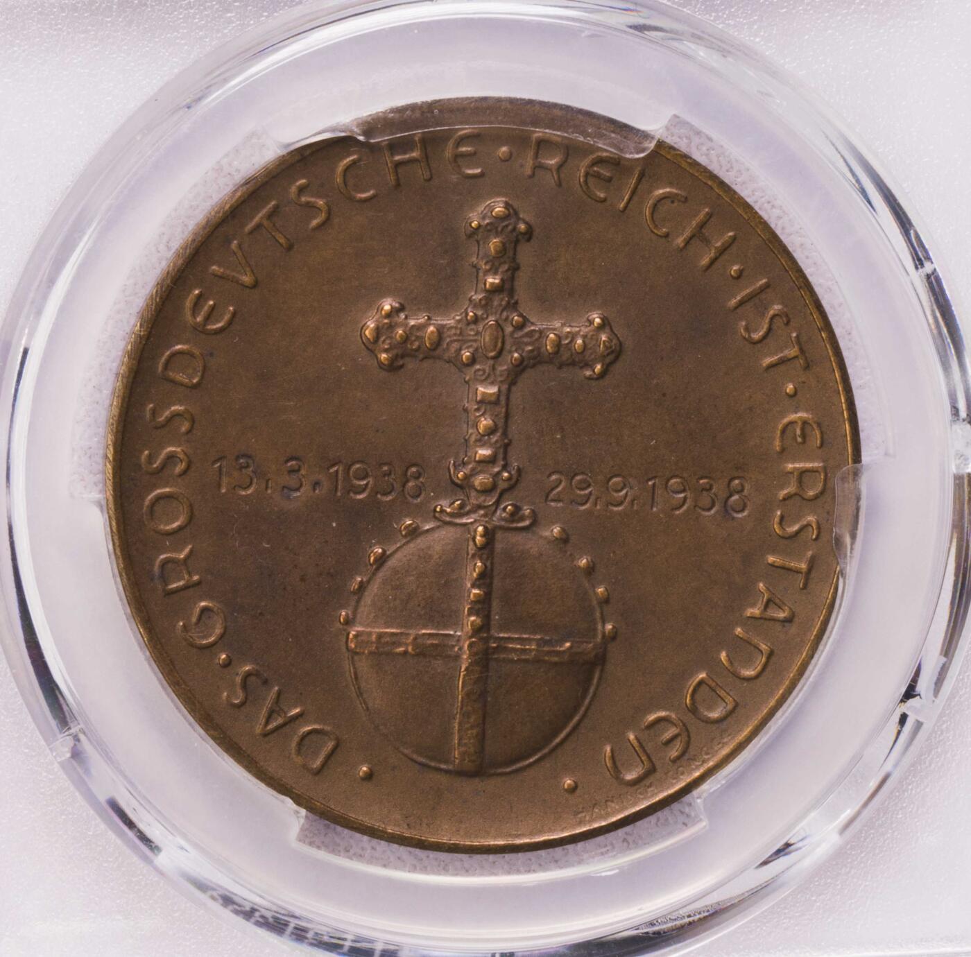 PCGS-SP63 1938德国第三帝国小胡子占领奥地利银章铜章一对
