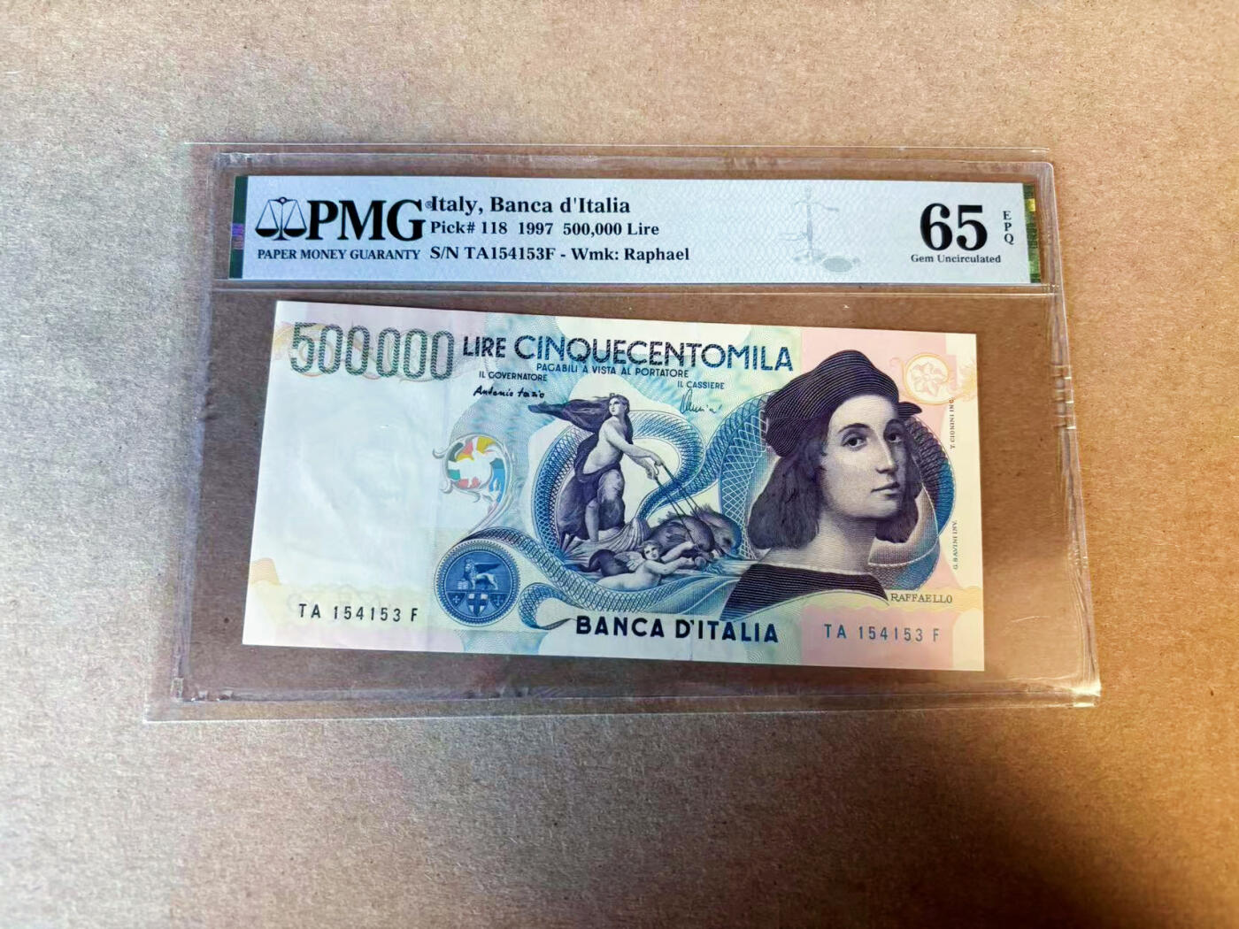 【Blue Auction】✨世界纸币精拍第587期【精】  意大利 1997年50万里拉 拉斐尔 PMG65EPQ 
