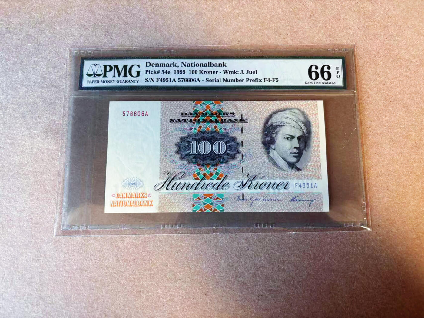【Blue Auction】✨世界纸币精拍第587期【精】 丹麦 1995年100克朗 PMG66EPQ 