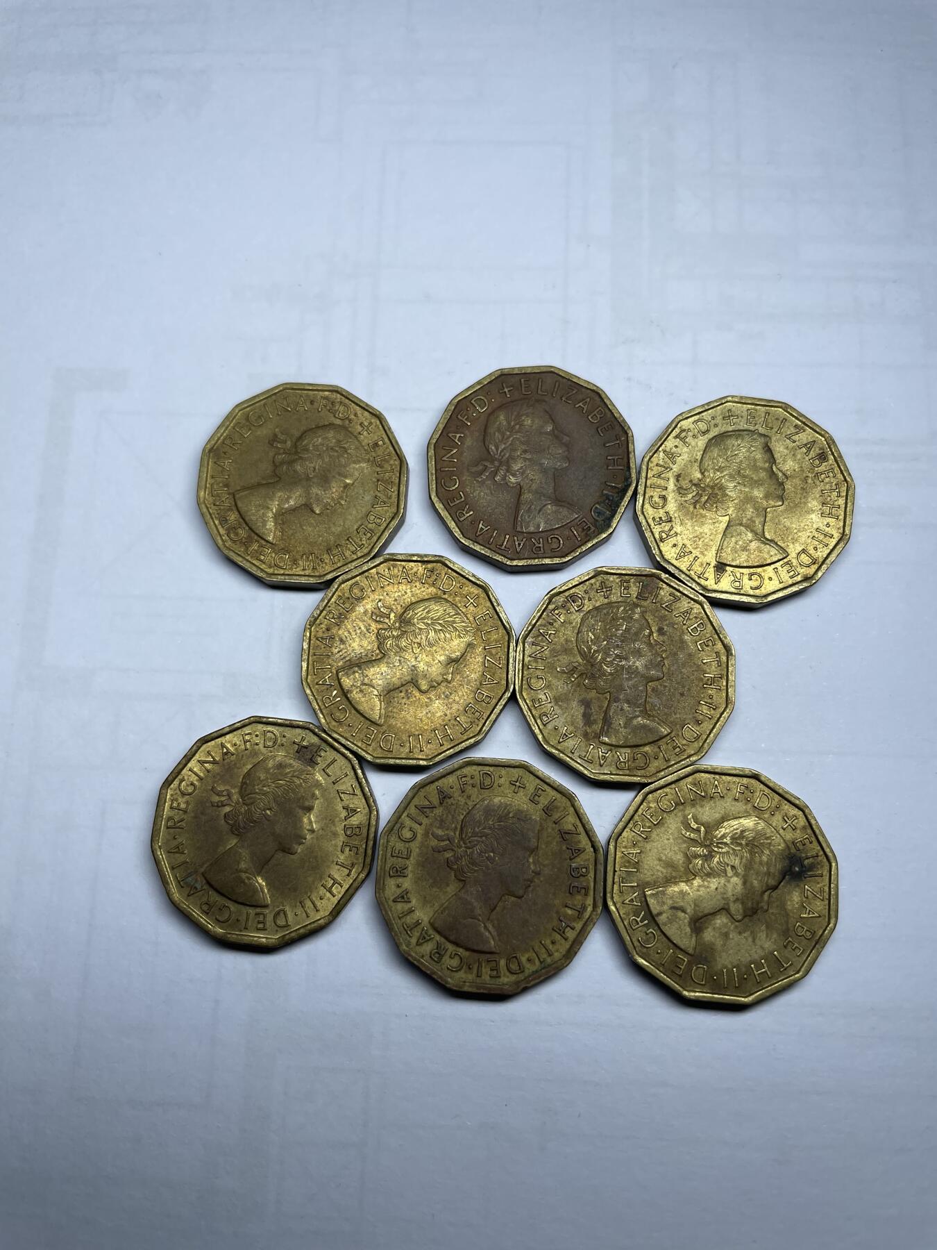 每日一拍，2024年集古藏今外币拍卖第十八期-第8场—（总第178拍），可以寄存60天，满160元包邮。 英国三便士8枚