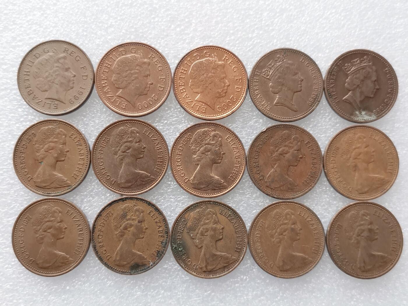 第一海外回流一元起拍收藏 散集专场. 第145期 英国1便士硬币 15枚