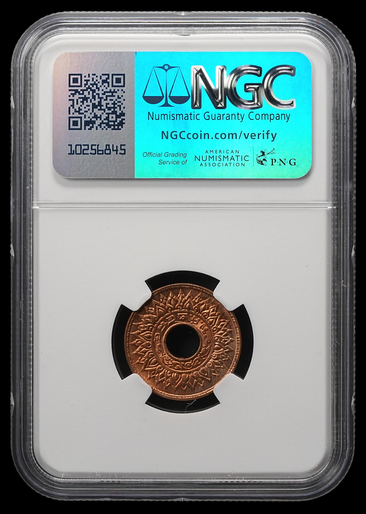 修遠堂世界钱币第四十九期 全场包邮 NGC MS66RB 1941年泰国中孔1萨当铜币