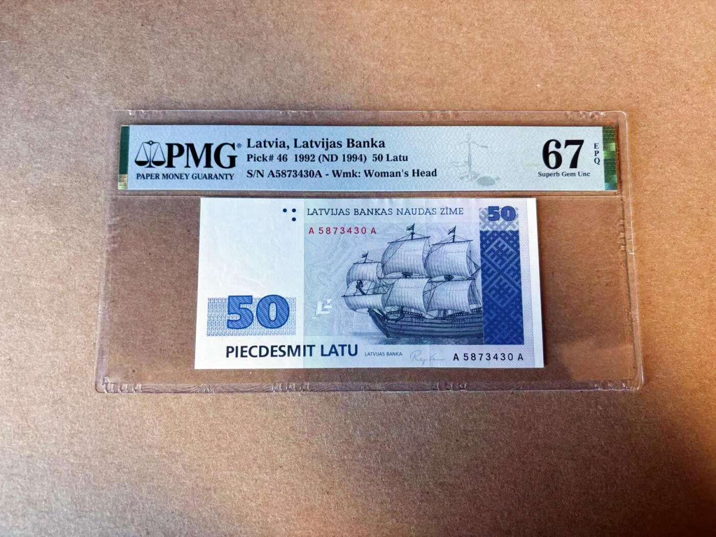 【Blue Auction】✨世界纸币精拍第587期【精】 【AA】拉脱维亚 1992年50拉图  PMG67EPQ 高分