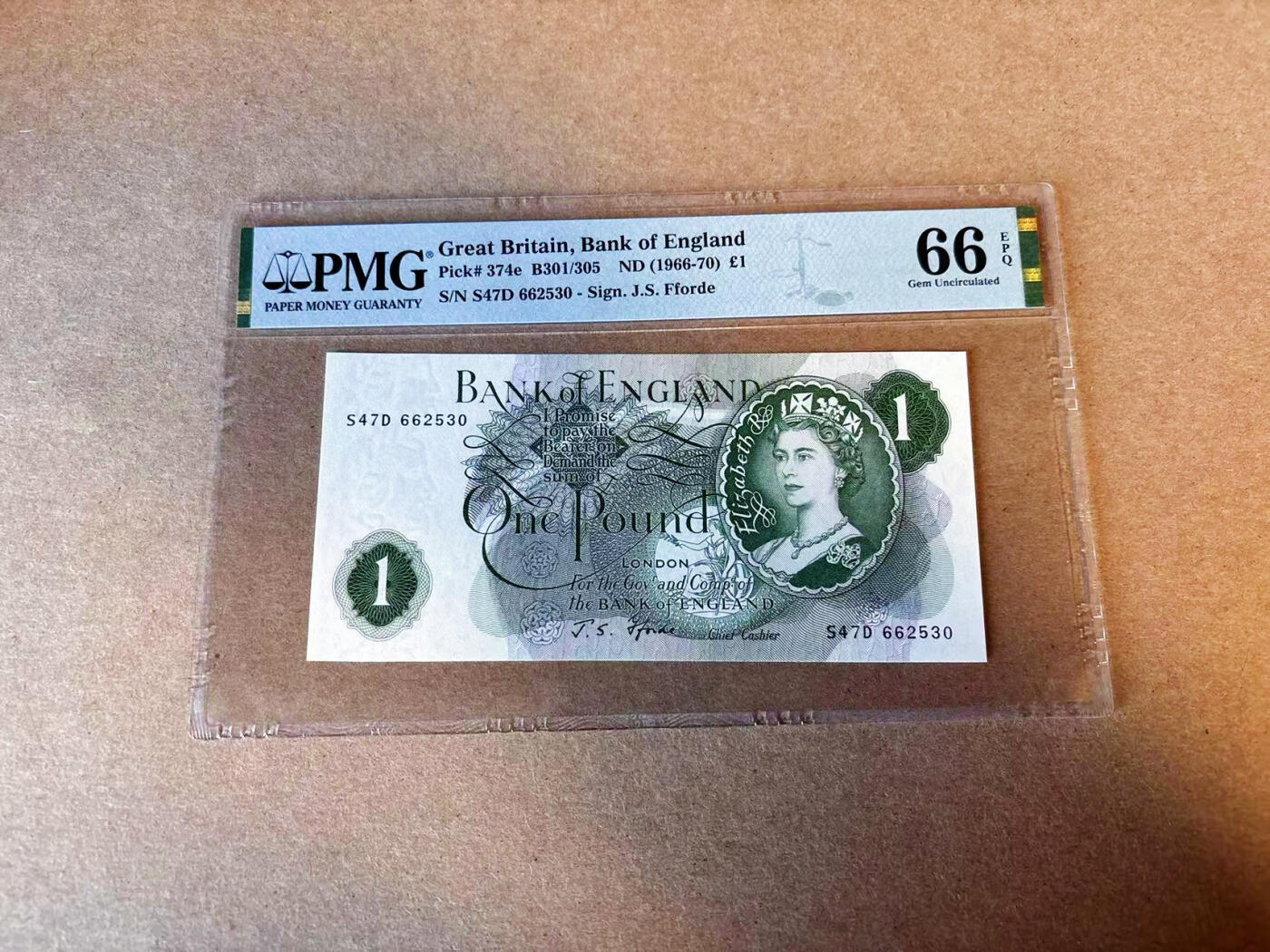 【Blue Auction】✨世界纸币精拍第587期【精】 【无47】英国 1966-70年1镑  PMG66EPQ  