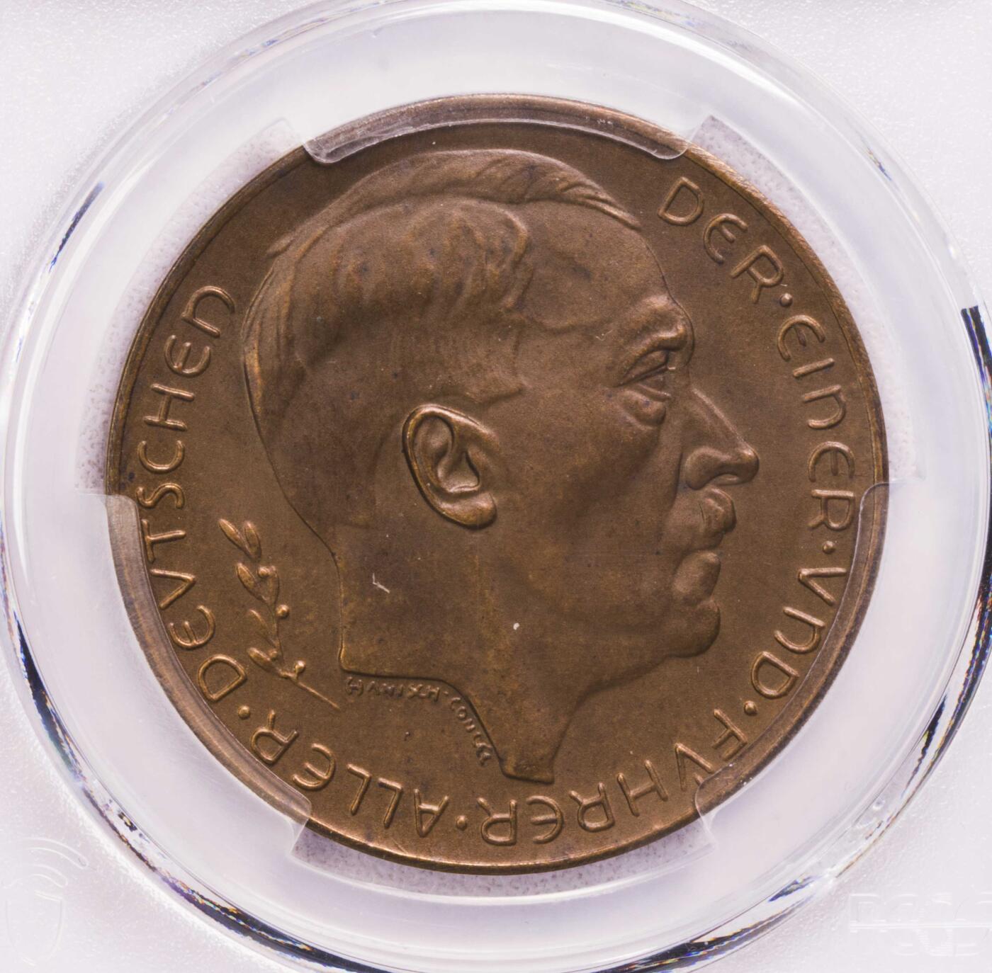 PCGS-SP63 1938德国第三帝国小胡子占领奥地利银章铜章一对