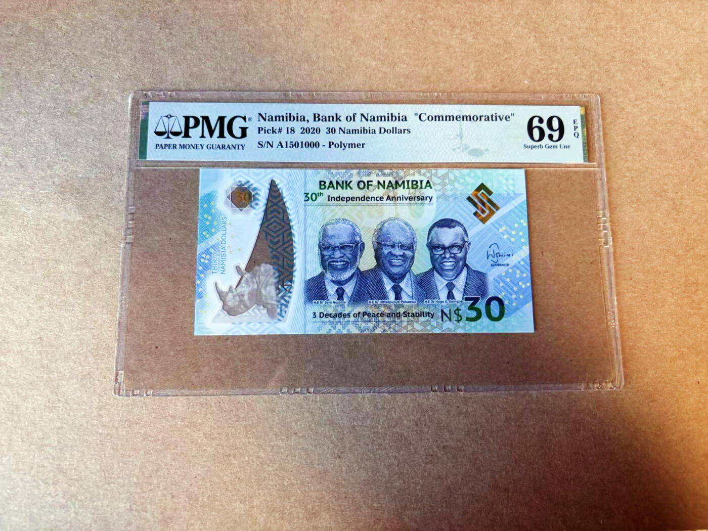 【Blue Auction】✨世界纸币精拍第587期【精】  【000豹子号】纳米比亚 2020年30元 PMG69EPQ 近满分