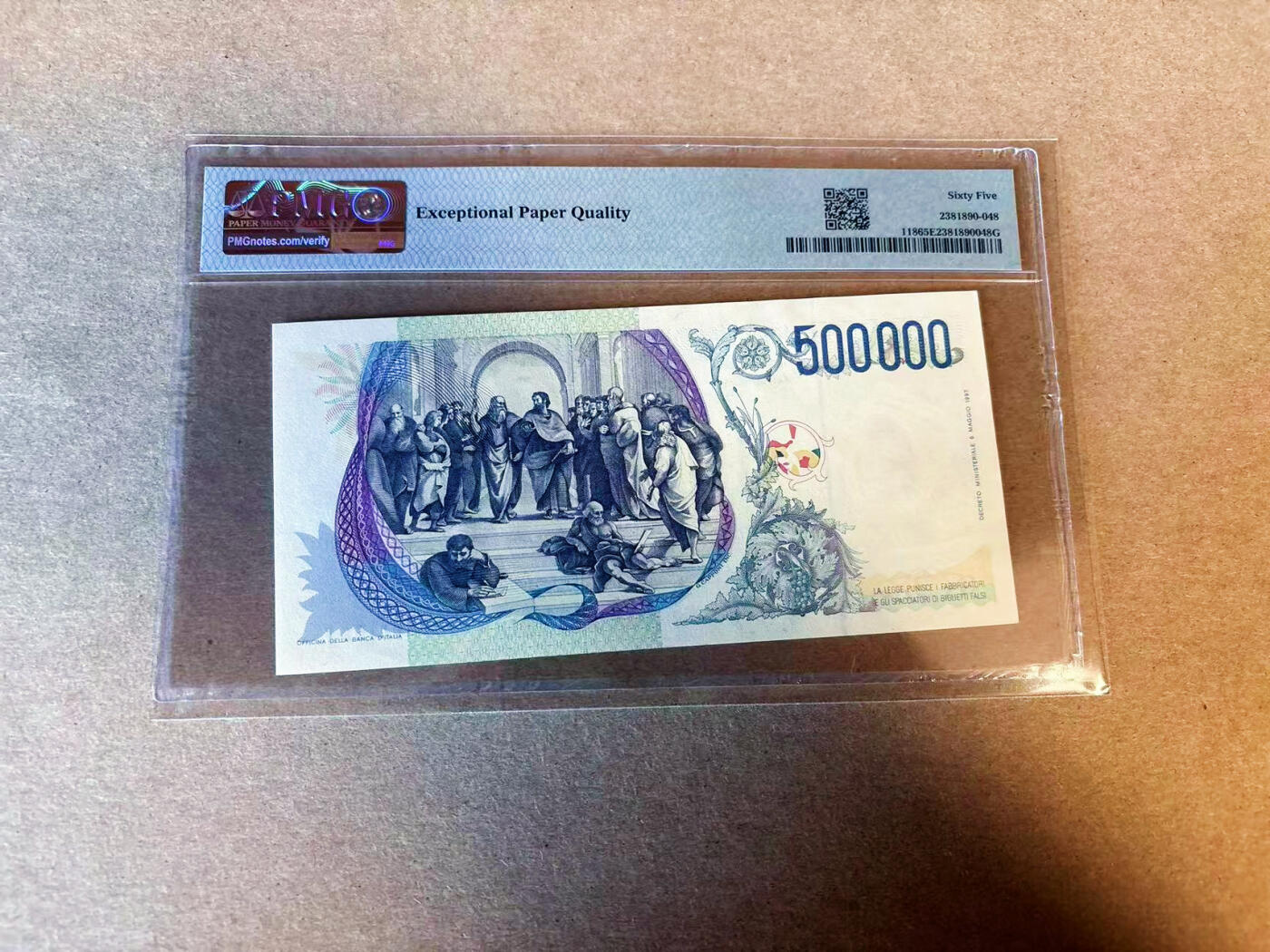 【Blue Auction】✨世界纸币精拍第587期【精】  意大利 1997年50万里拉 拉斐尔 PMG65EPQ 
