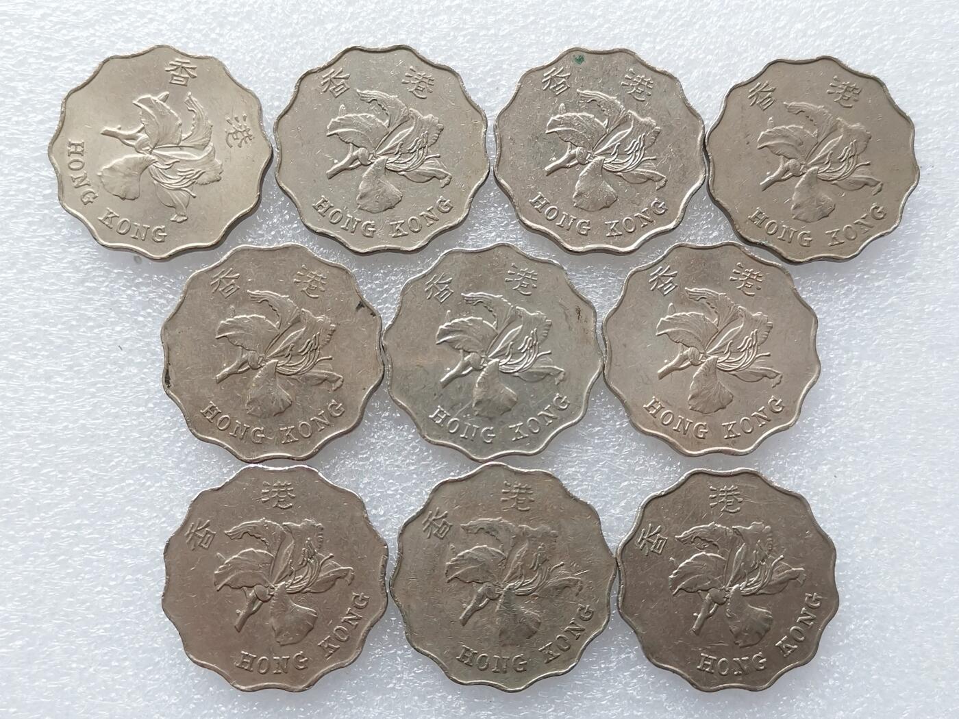 第一海外回流一元起拍收藏 散集专场. 第145期 香港90年代紫荆花2元硬币 10枚