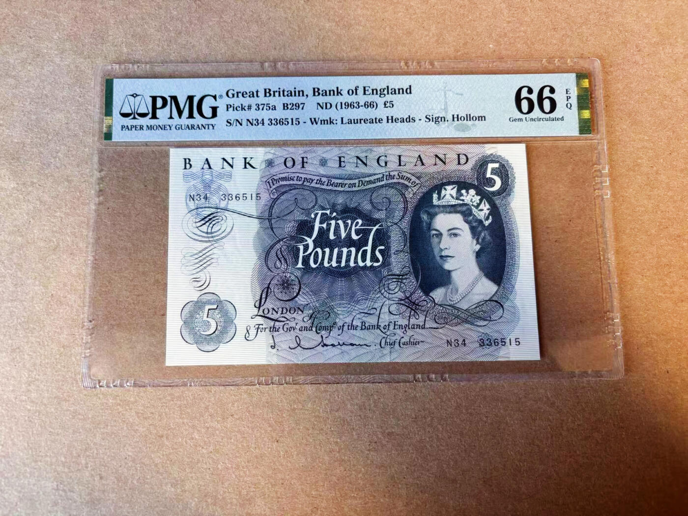 【Blue Auction】✨世界纸币精拍第587期【精】 【无47】英国 1963-66年5镑  PMG66EPQ  