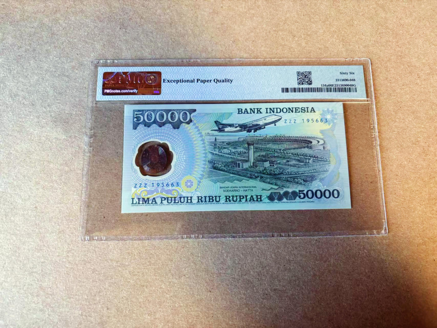 【Blue Auction】✨世界纸币精拍第587期【精】 【ZZZ冠无47】印尼 1993年50000卢比 PMG66EPQ 