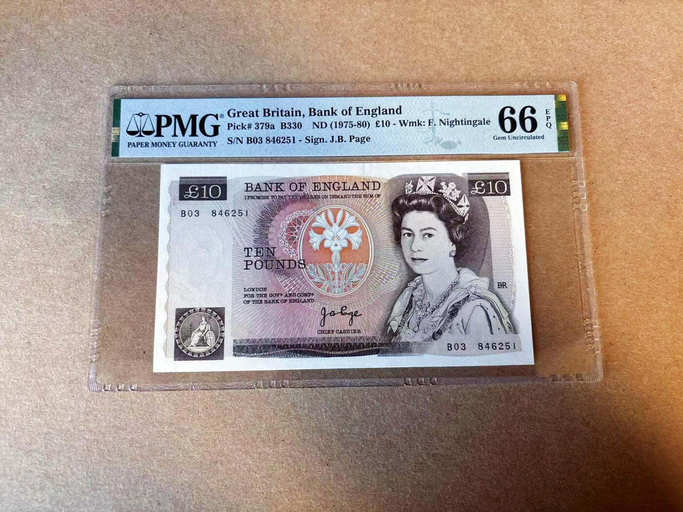 【Blue Auction】✨世界纸币精拍第587期【精】 【a版】英国 1975-80年10镑  PMG66EPQ 