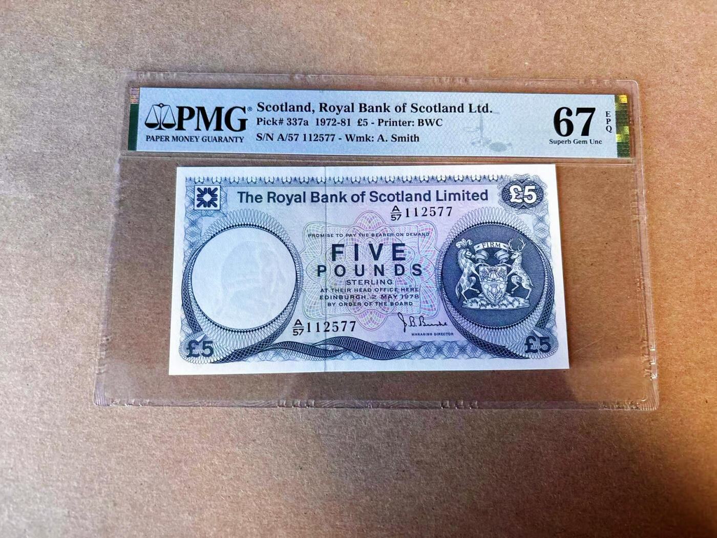 【Blue Auction】✨世界纸币精拍第587期【精】 苏格兰 1972-81年5镑PMG67EPQ 高分 