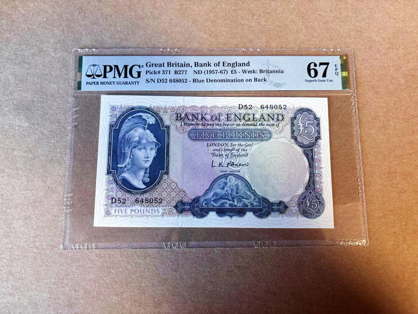 【Blue Auction】✨世界纸币精拍第587期【精】 英国 B序列 1957-67年5镑 PMG67EPQ 高分 
