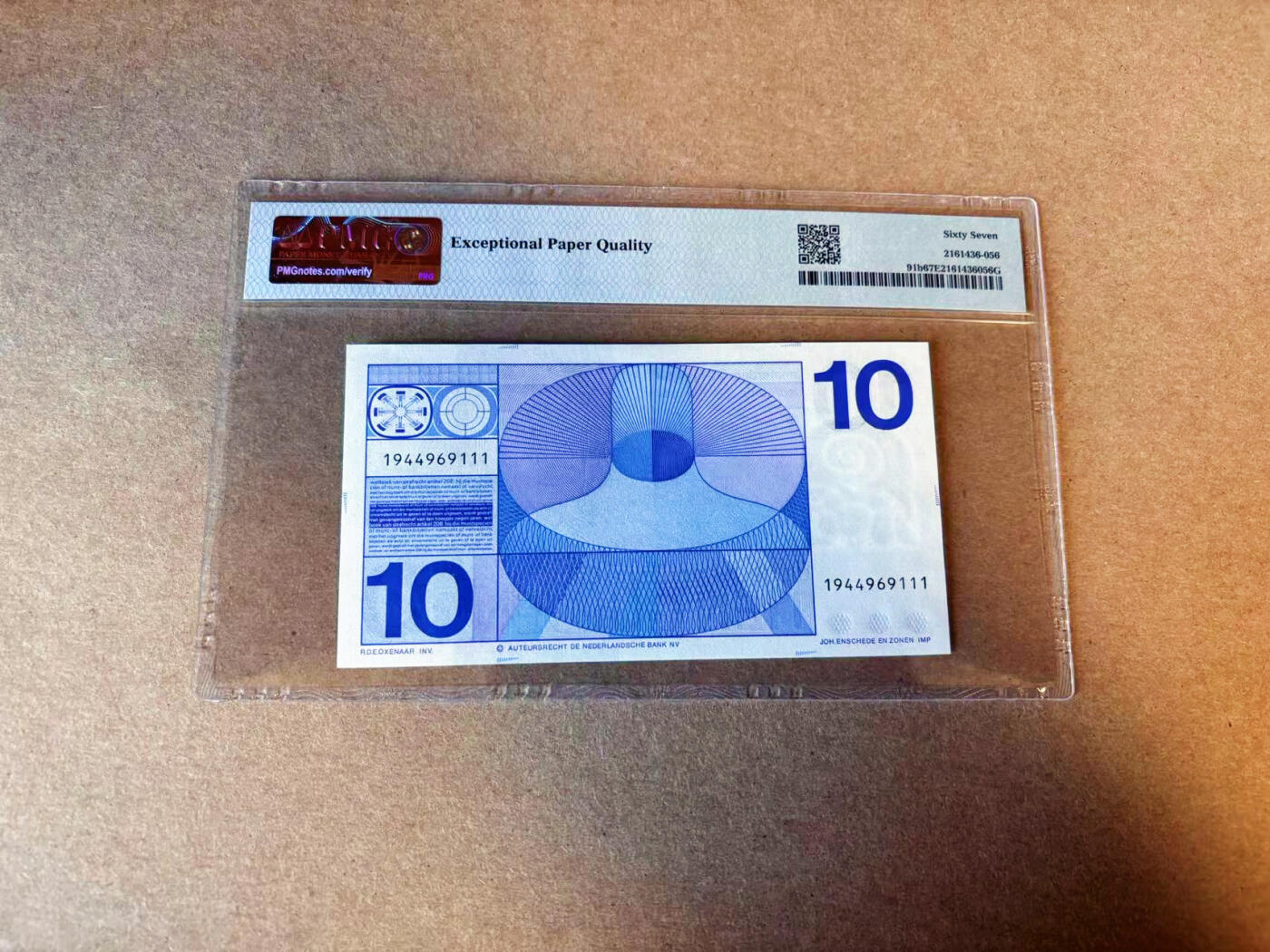 【Blue Auction】✨世界纸币精拍第587期【精】 【111豹子号】荷兰 1968年10盾 PMG67EPQ 高分 