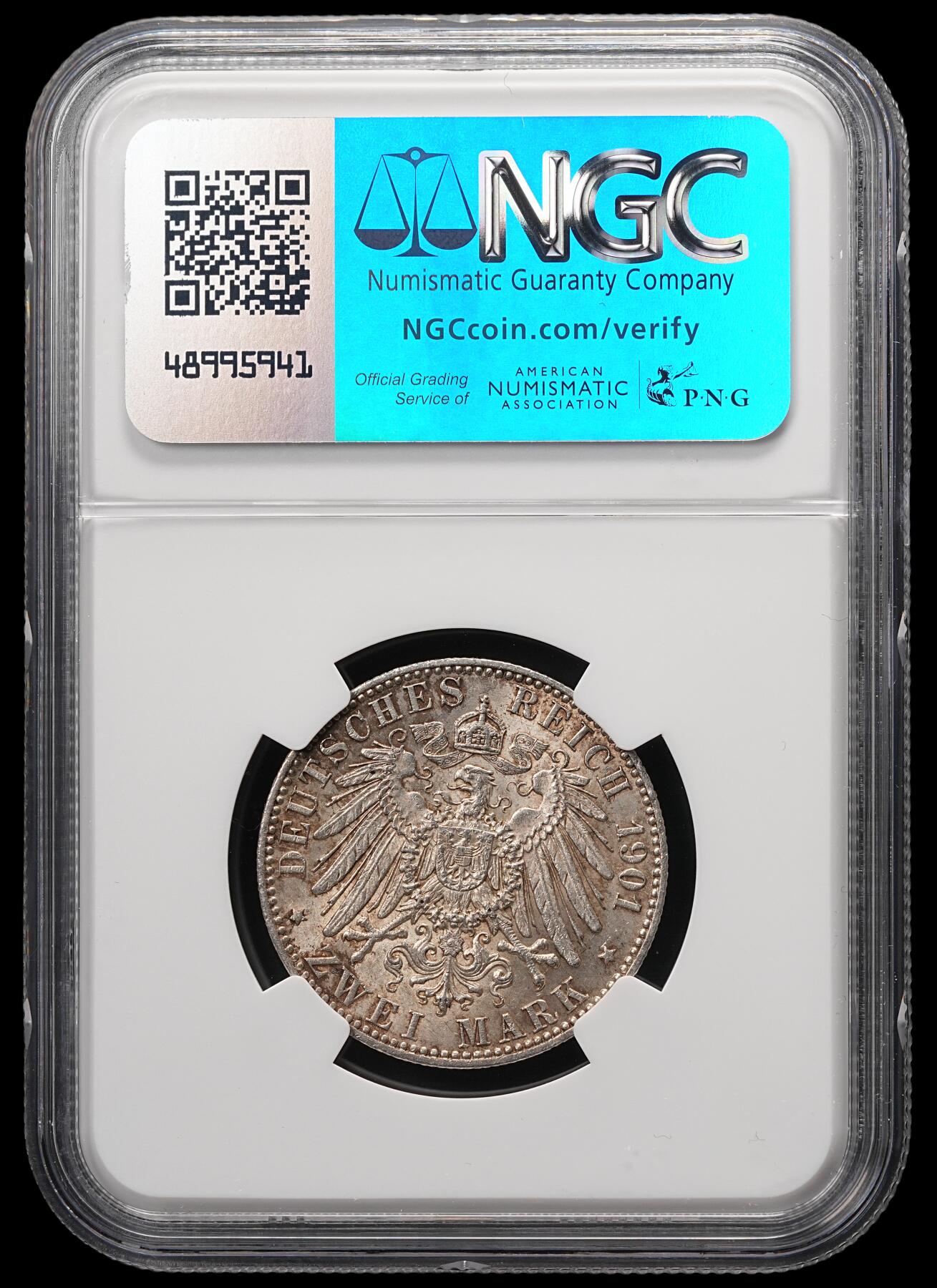 修遠堂世界钱币第四十九期 全场包邮 NGC MS61 1901年普鲁士建国200周年2马克银币