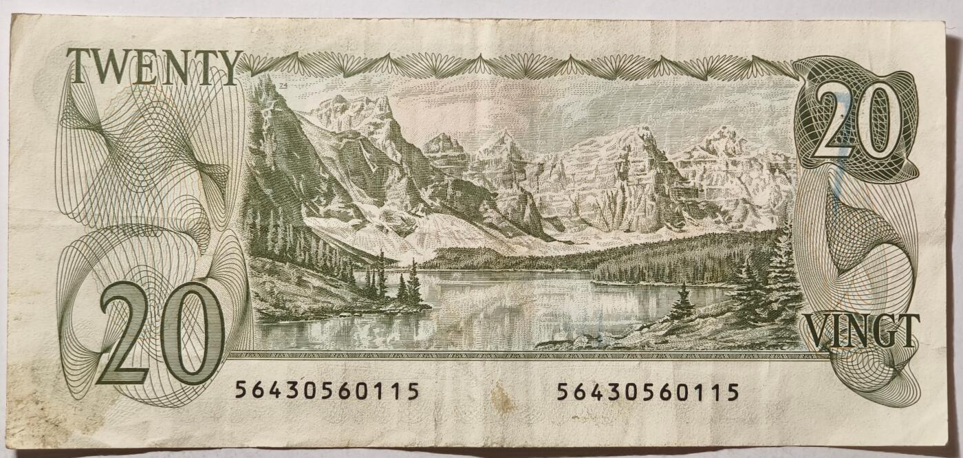 紫瑗钱币——第497期——纸币场 加拿大 1979年 伊丽莎白二世 落基山脉 20元 流通 (P-93a)