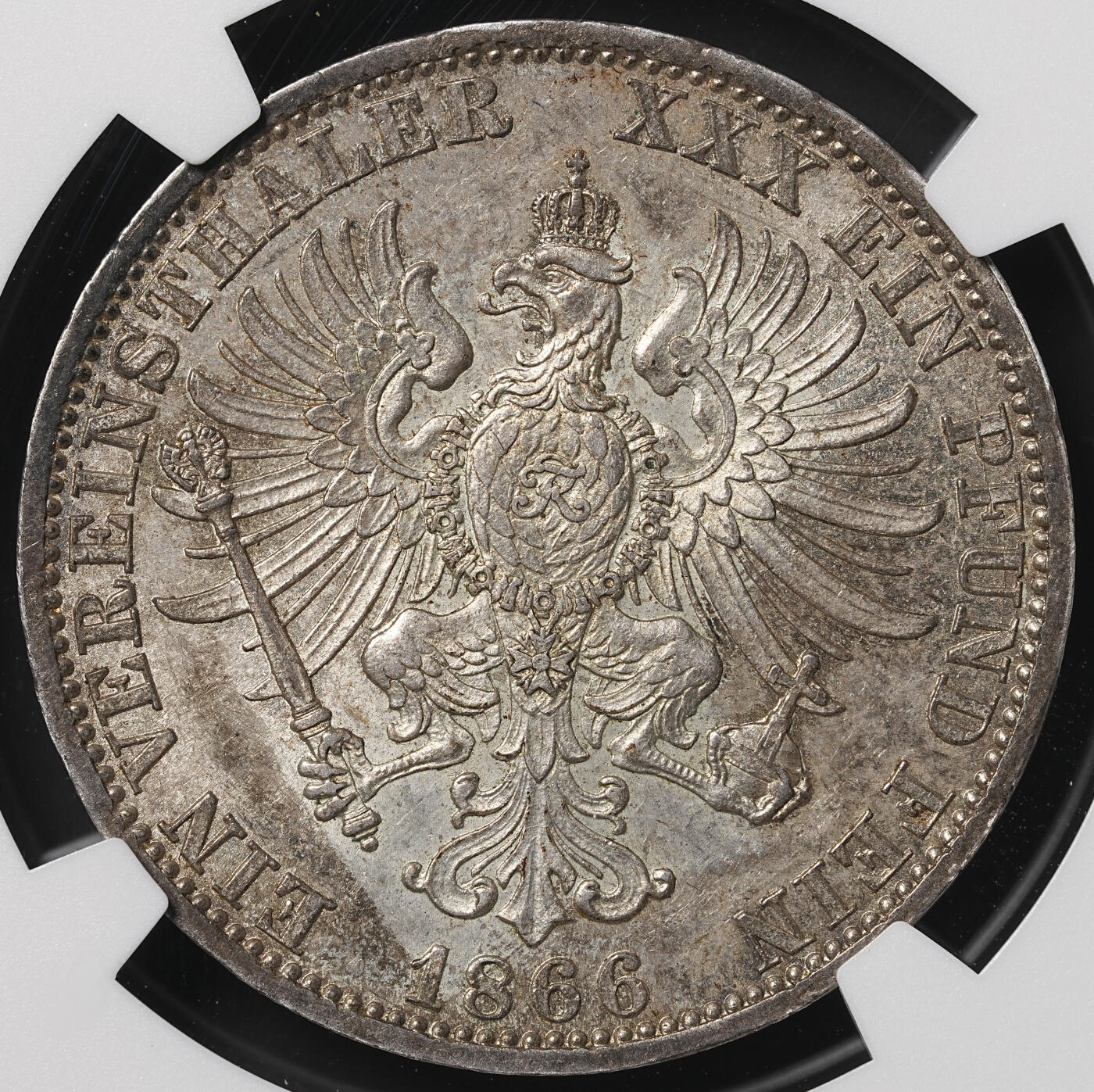 修遠堂世界钱币第四十九期 全场包邮 NGC MS62 1866年普鲁士-普奥战争胜利纪念1泰勒银币