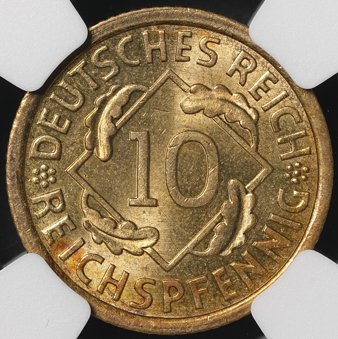 修遠堂世界钱币第四十九期 全场包邮 NGC MS65 1929年德国魏玛政府10芬尼 A厂铭