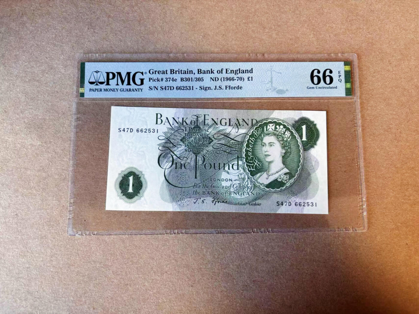 【Blue Auction】✨世界纸币精拍第588期【精】 【无47】英国 1966-70年1镑 PMG66EPQ 
