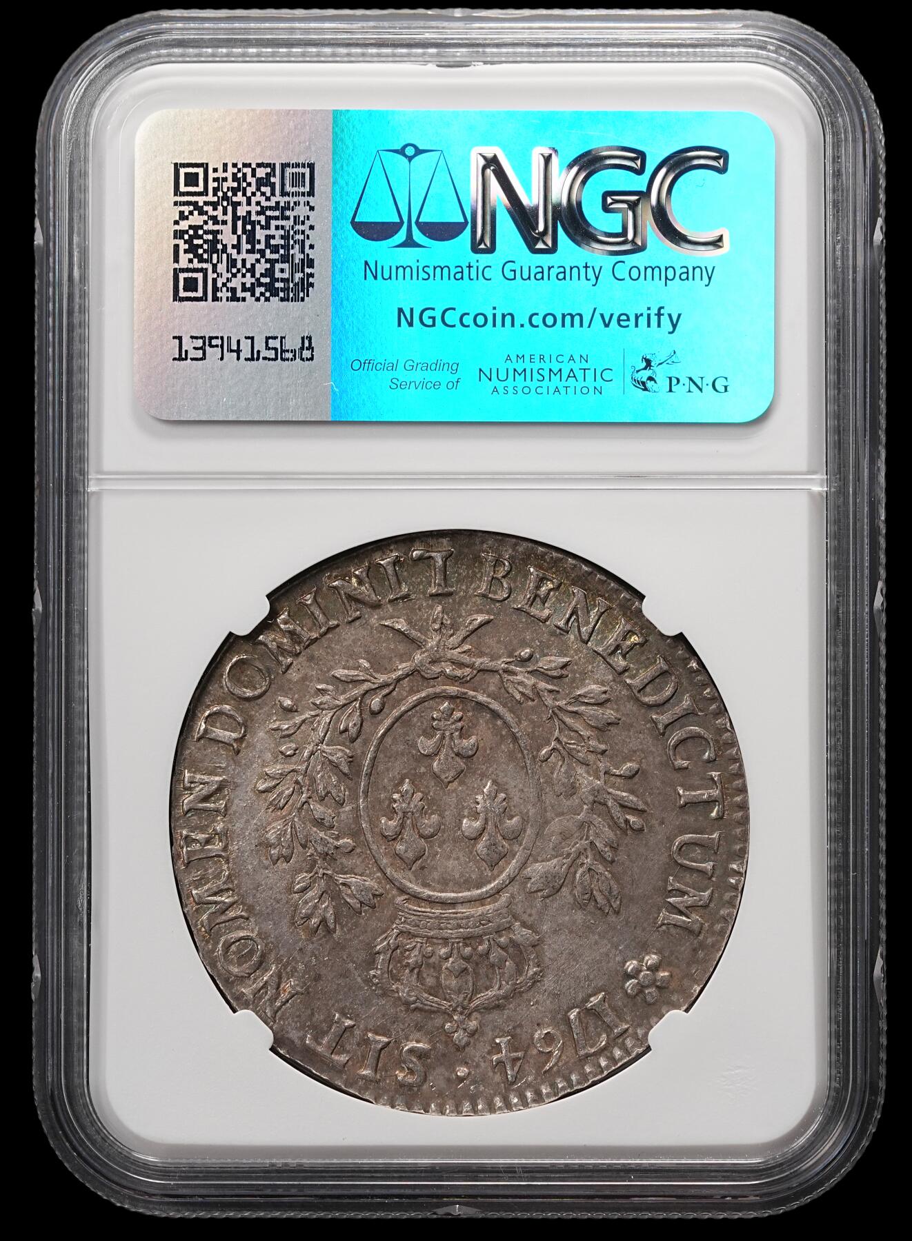 修遠堂世界钱币第四十九期 全场包邮 NGC MS62 1764年法国1埃居大银币 路易十五 五彩包浆