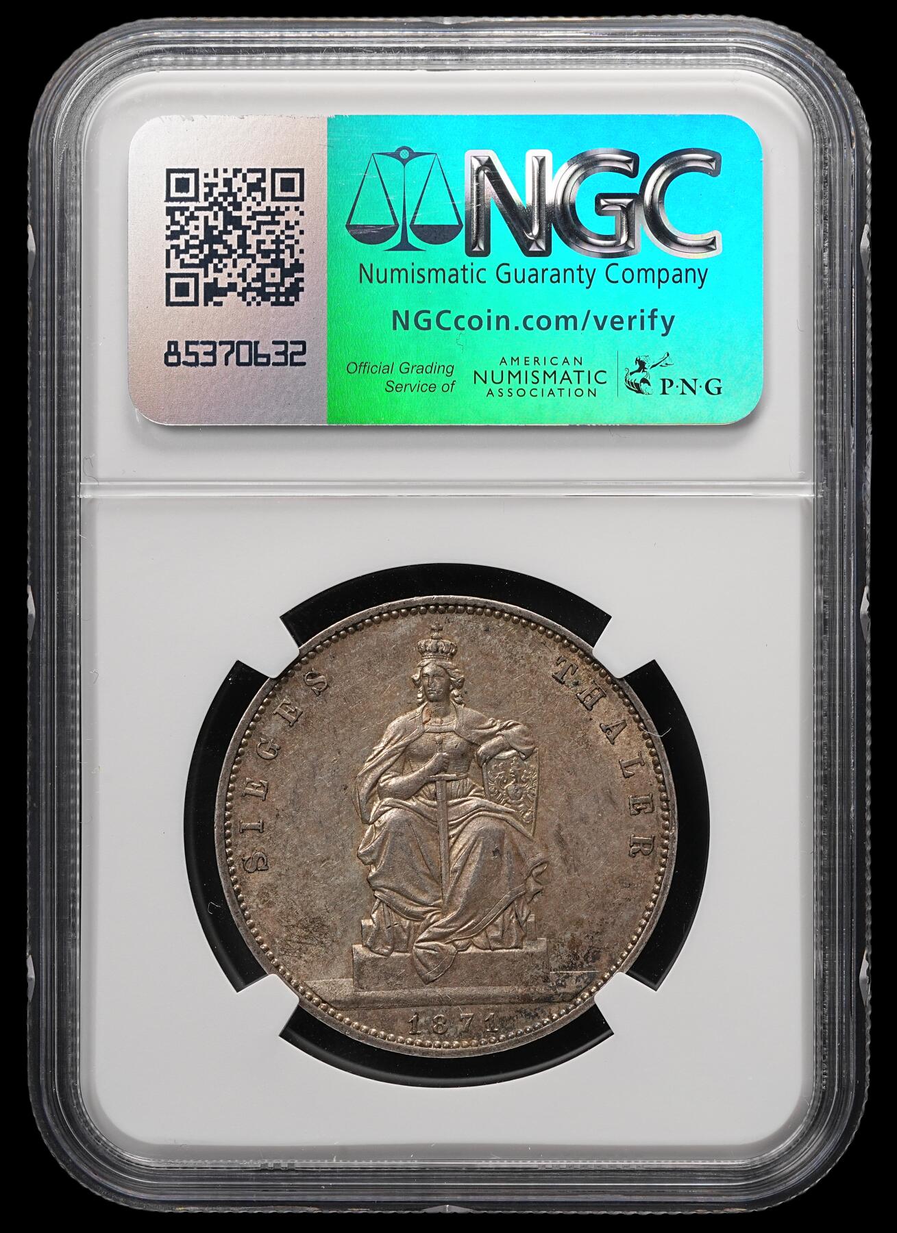 修遠堂世界钱币第四十九期 全场包邮 NGC AU58 1871年普鲁士-普法战争胜利1泰勒银币