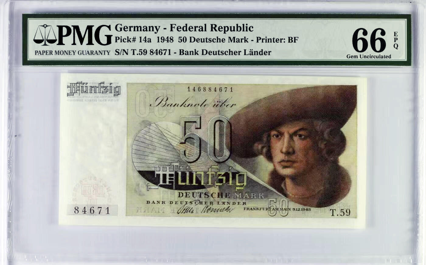 【Blue Auction】✨世界纸币精拍第588期【精】  德国 1948年50马克 PMG66EPQ 老壳