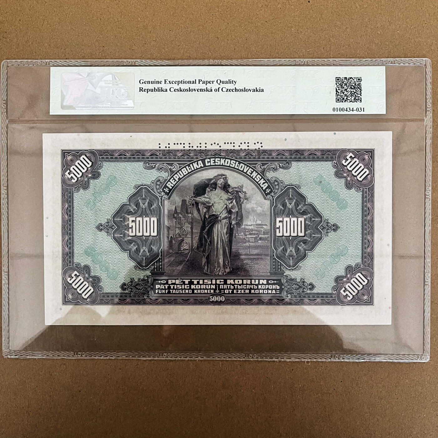 【Blue Auction】✨世界纸币精拍第588期【精】  捷斯 1920年5000克朗 ABNC出品 大票幅 雕刻精美 TQG66EPQ 