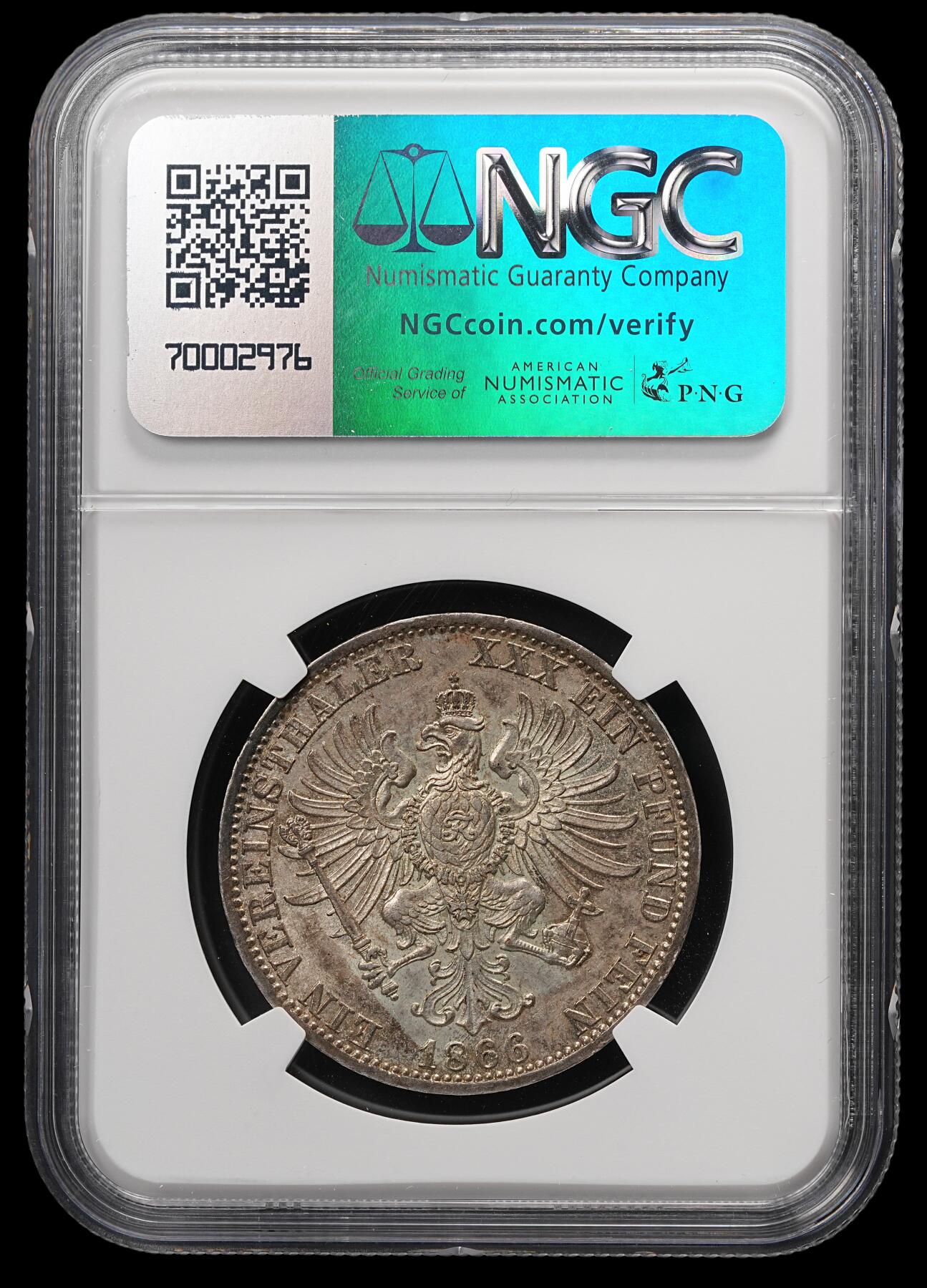 修遠堂世界钱币第四十九期 全场包邮 NGC MS62 1866年普鲁士-普奥战争胜利纪念1泰勒银币