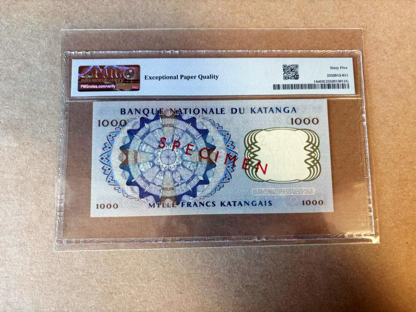 【Blue Auction】✨世界纸币精拍第588期【精】 加丹加 1962年1000法郎 PMG65EPQ 绝品样钞 少见品种