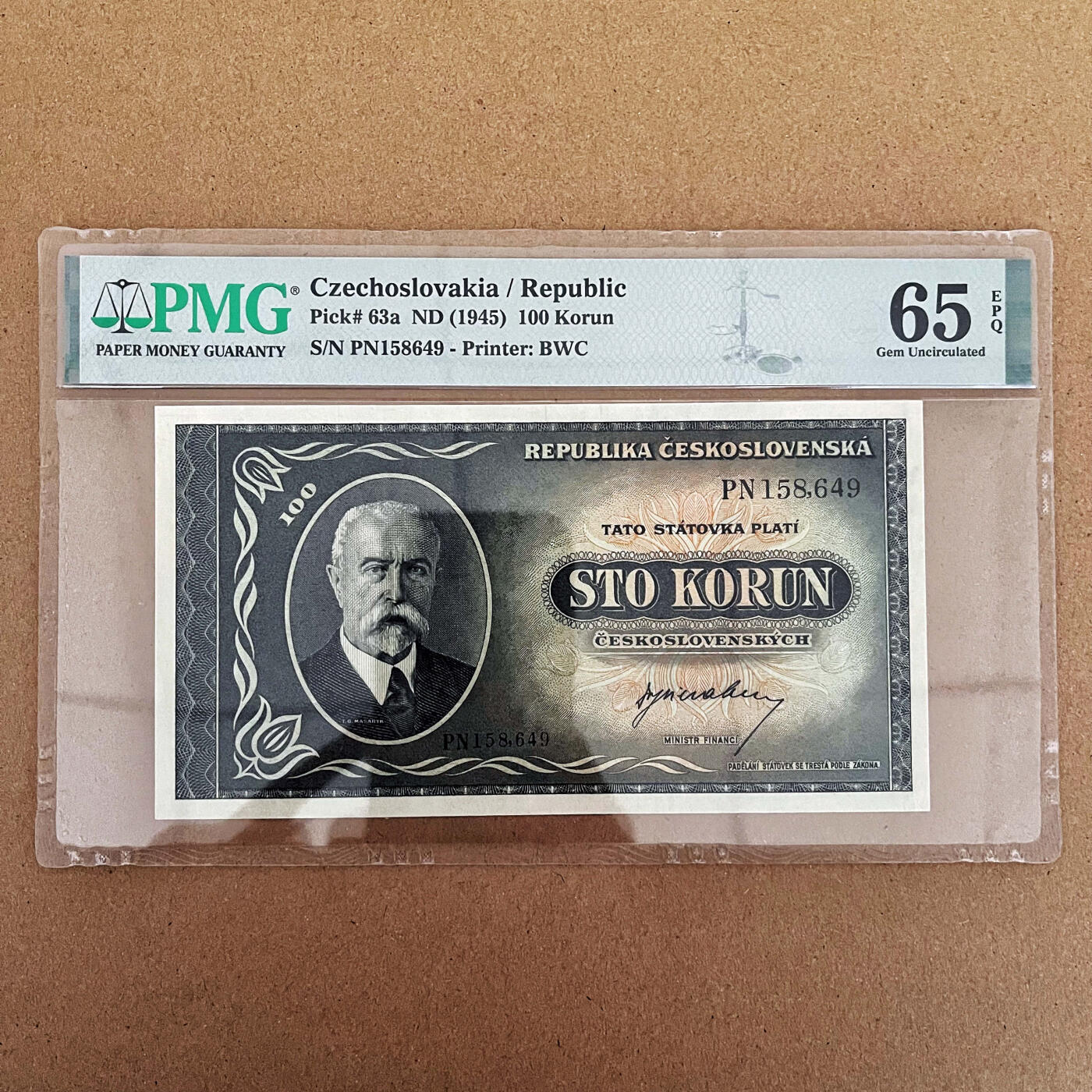 【Blue Auction】✨世界纸币精拍第588期【精】 【实钞】捷斯 1945年100克朗 BWC出品 PMG65EPQ 