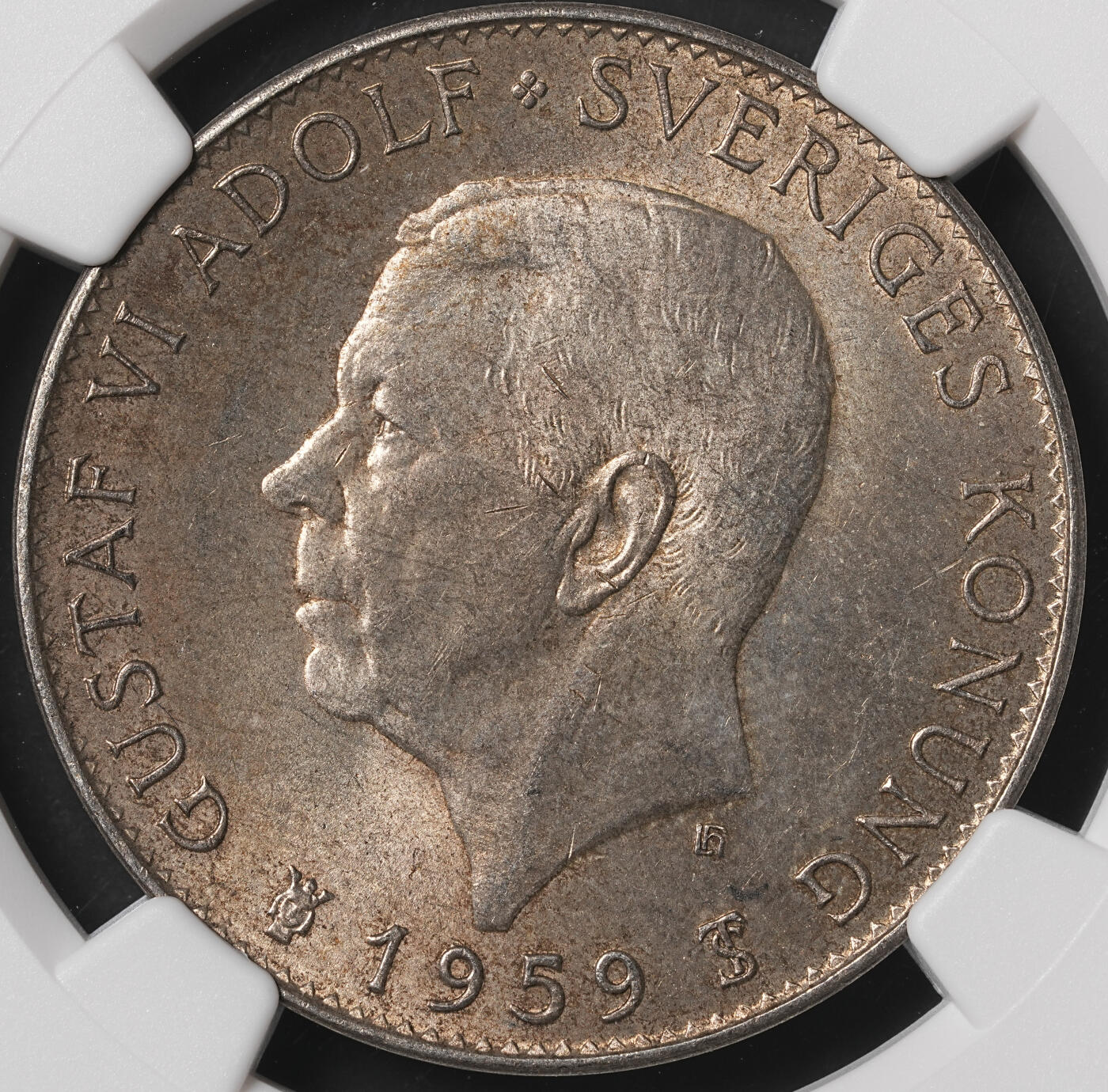 修遠堂世界钱币第四十九期 全场包邮 NGC MS65 1959年瑞典宪法150周年纪念5克朗银币