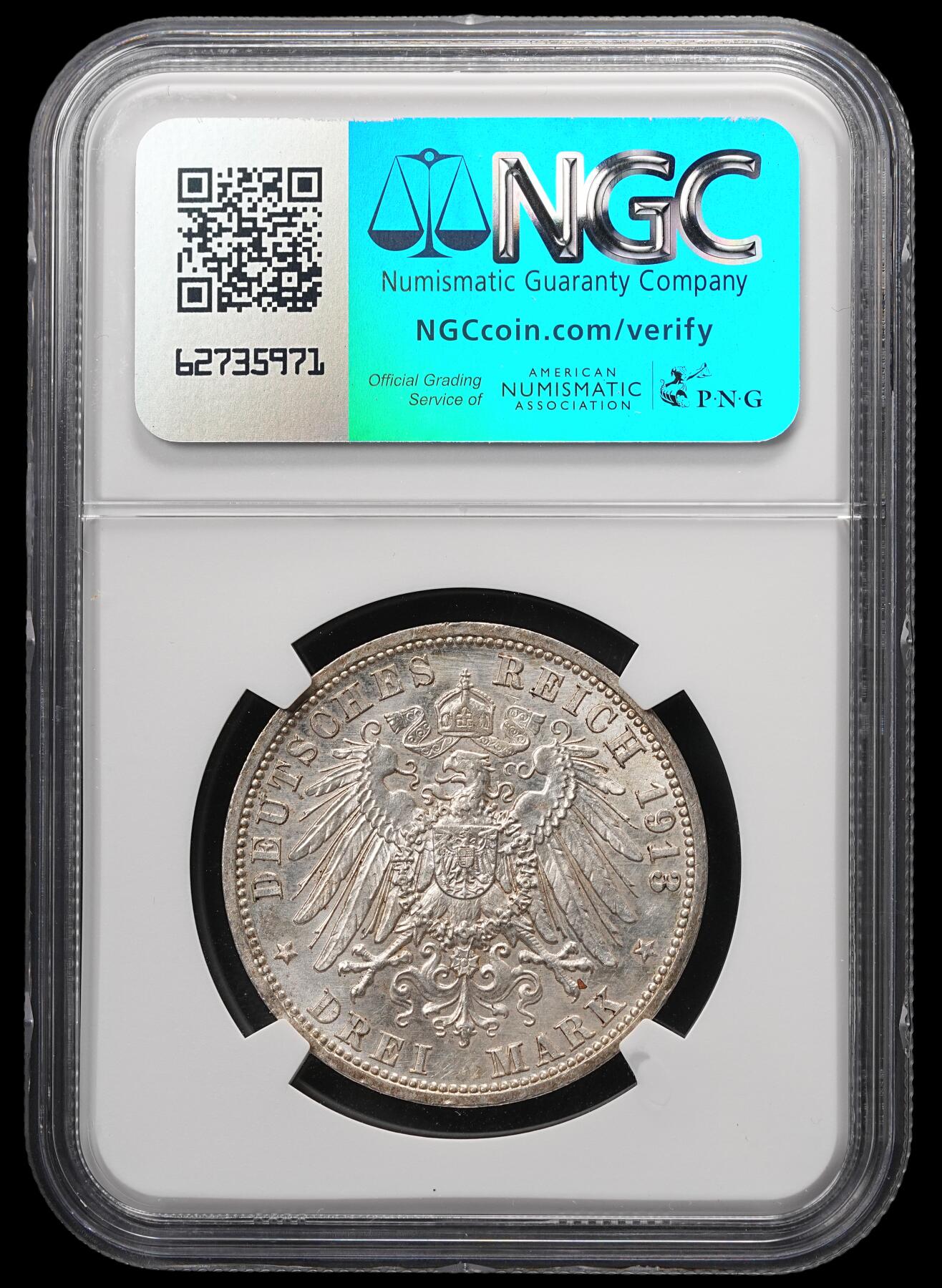 修遠堂世界钱币第四十九期 全场包邮 NGC MS62 1913年普鲁士威廉二世登基25周年纪念3马克银币