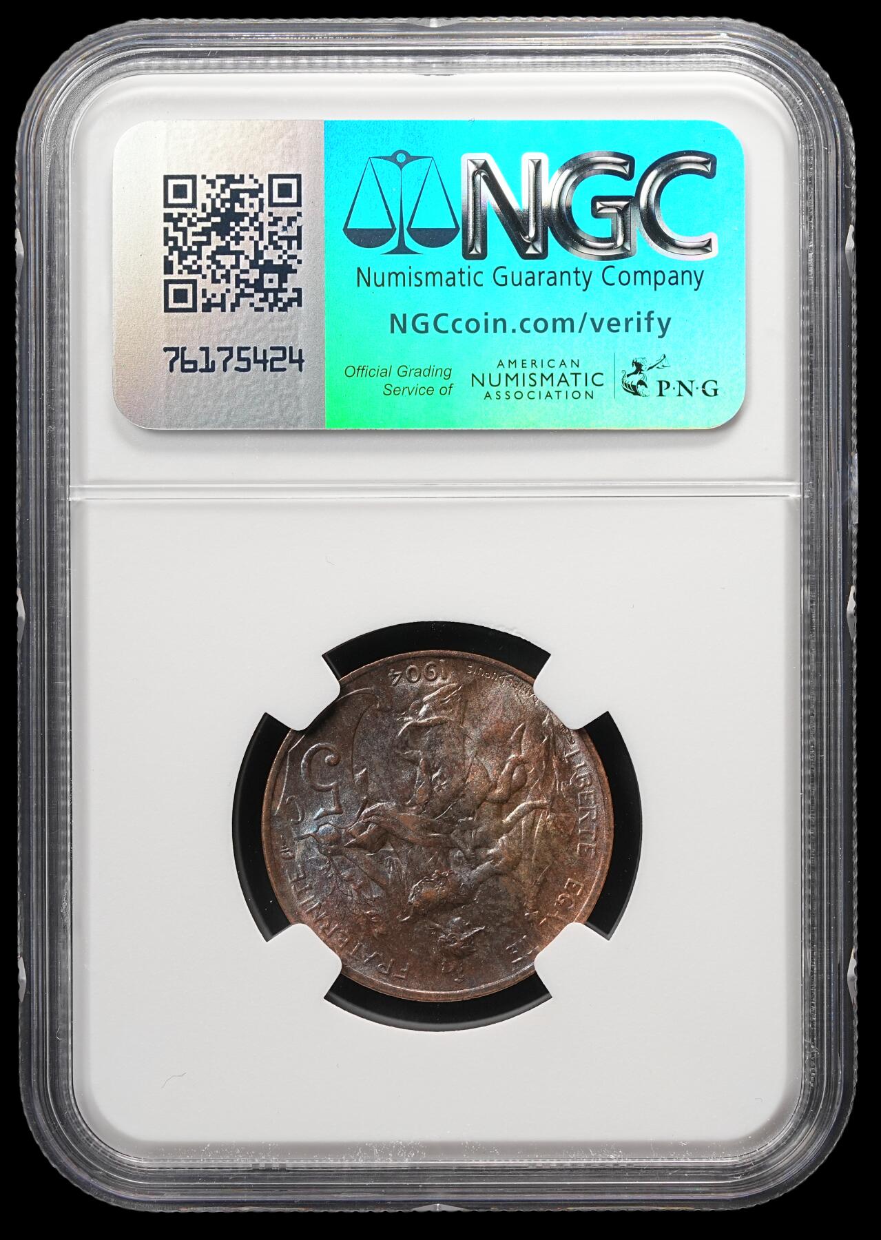 修遠堂世界钱币第四十九期 全场包邮 NGC MS62BN 1904年法国5分铜币