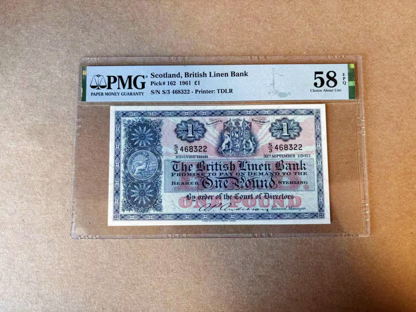 【Blue Auction】✨世界纸币精拍第588期【精】 苏格兰 1961年1镑 PMG58EPQ 