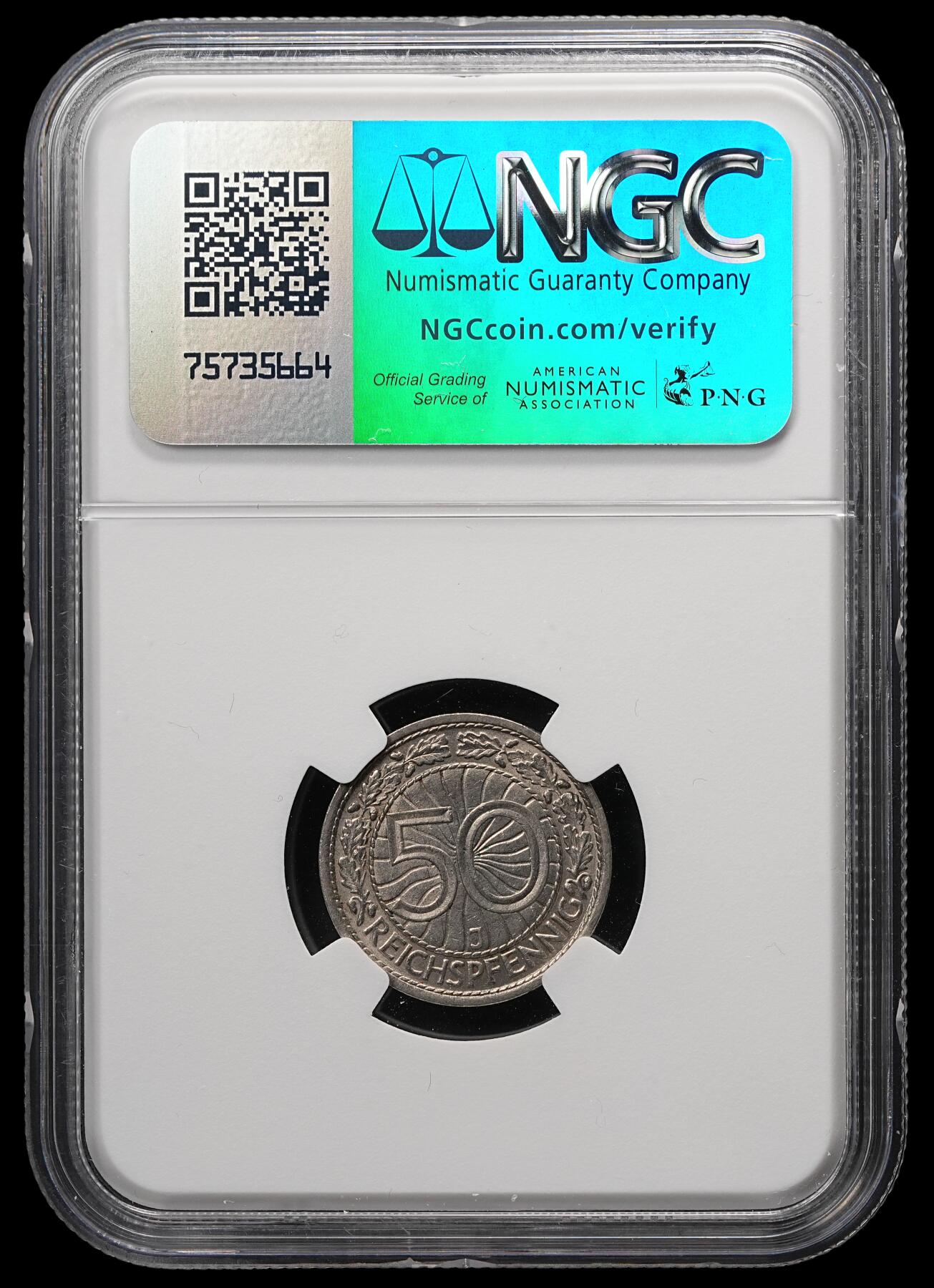 修遠堂世界钱币第四十九期 全场包邮 NGC MS64 1927年德国魏玛政府50芬尼 J厂铭 较少见的年份