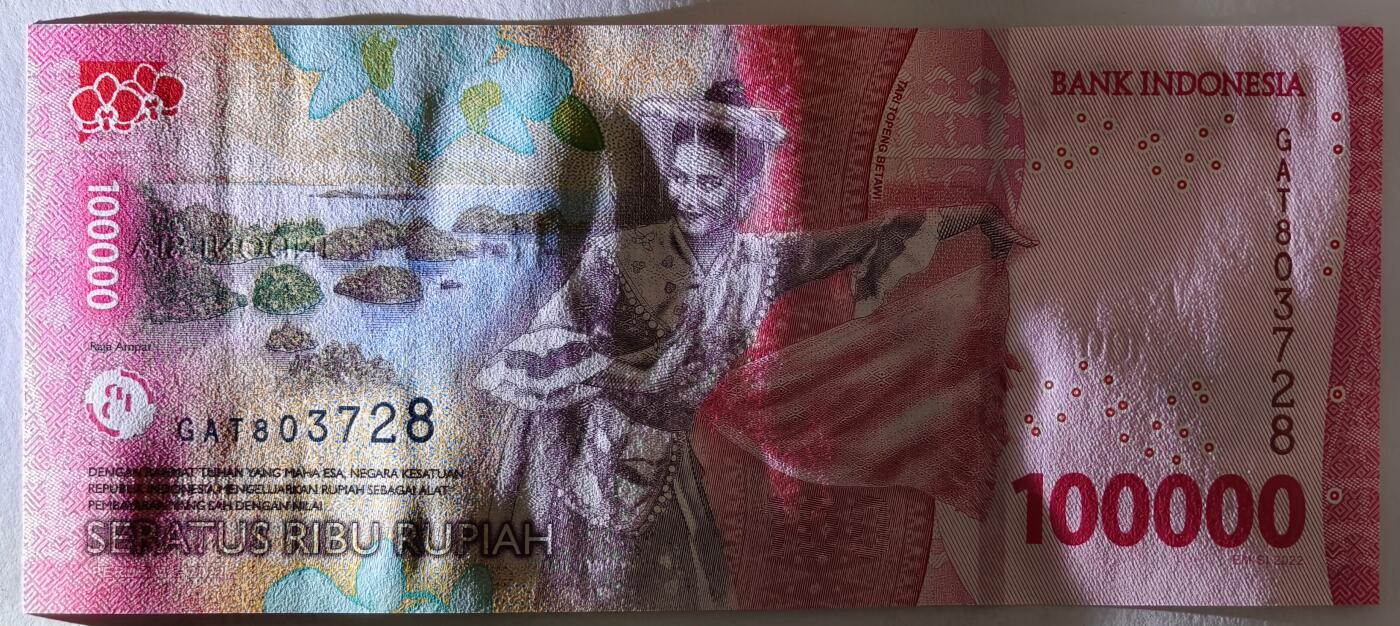 紫瑗钱币——第469期——纸币场 印度尼西亚 2022年 苏加诺和穆罕默德·哈达 100000卢比 UNC