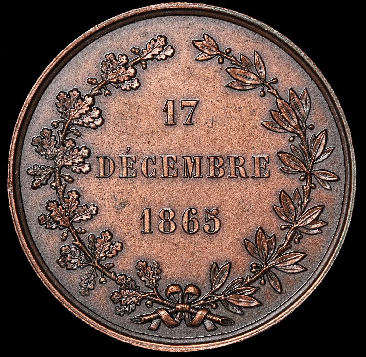 修遠堂世界钱币第四十九期 全场包邮 1865年（DATED）比利时大铜章 48mm，34g