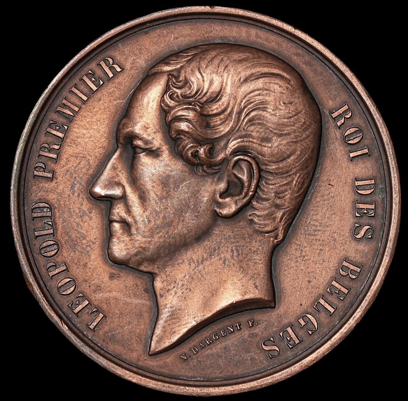修遠堂世界钱币第四十九期 全场包邮 1858年（DATED）比利时军事研究院高浮雕大铜章 51mm，44g
