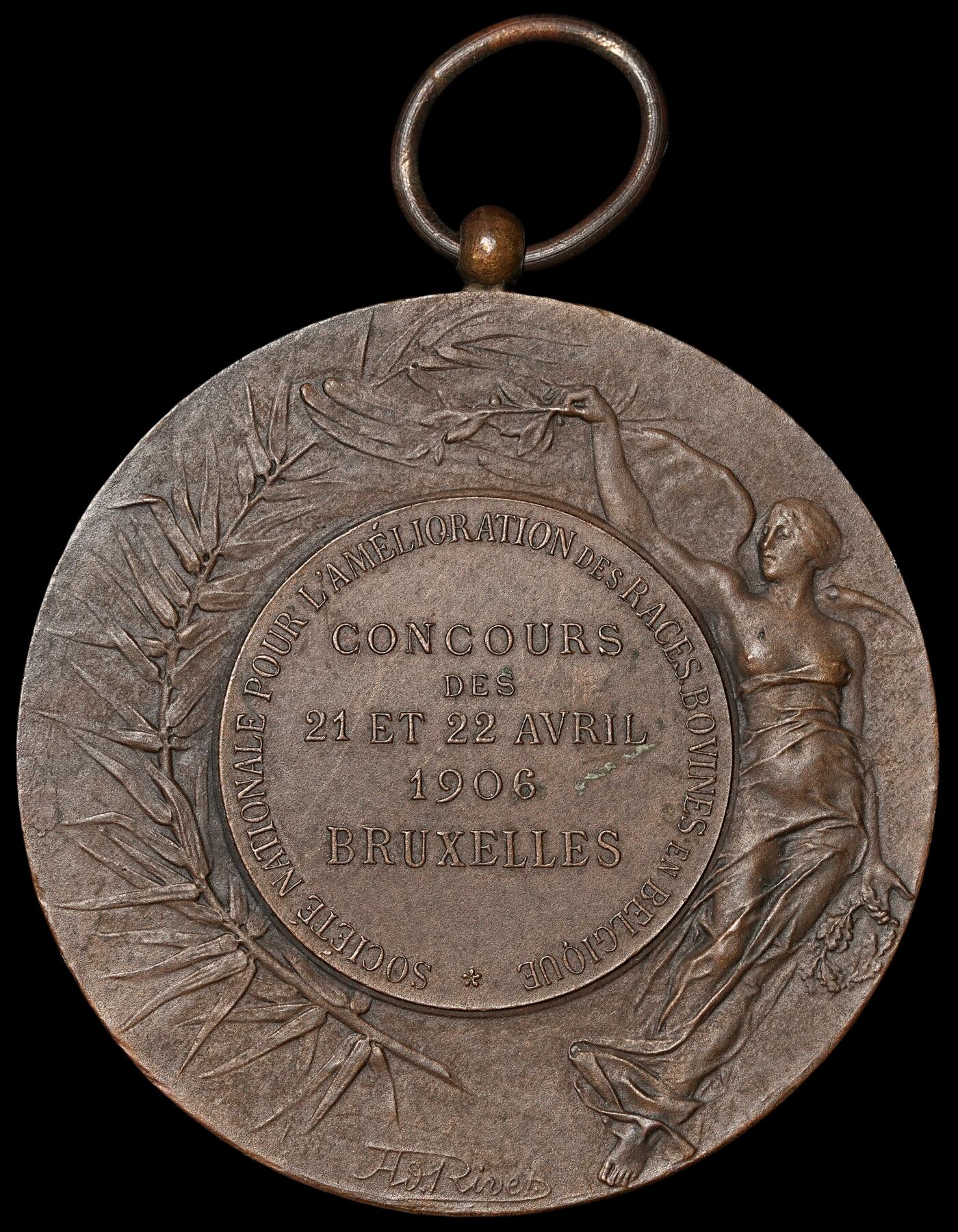 修遠堂世界钱币第四十九期 全场包邮 1906年（DATED）比利时国家畜牧协会章 50mm，49g